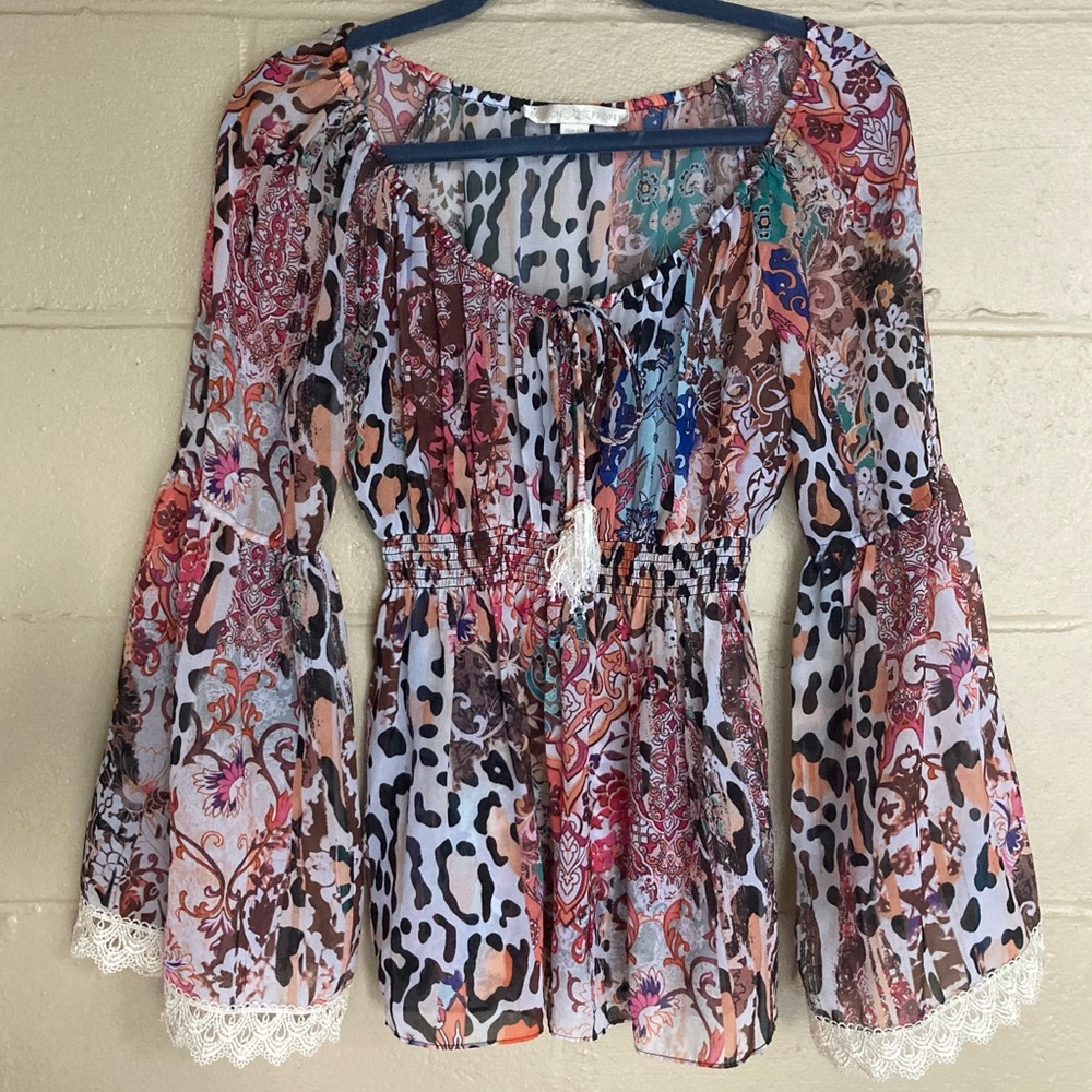 Boston Proper Cheetah Boho Peasant Flared sz XS